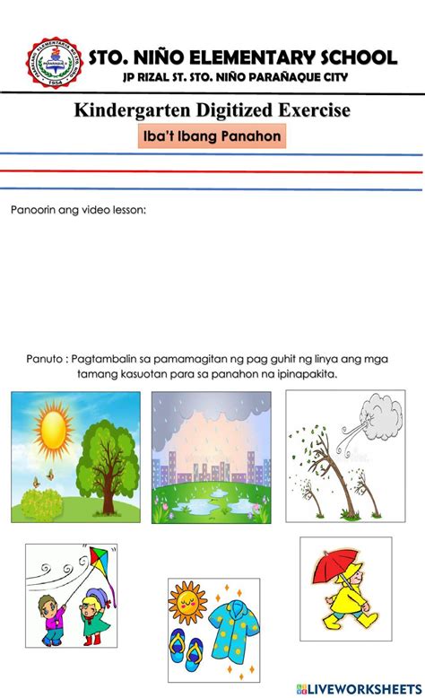 Kalamidad at uri ng panahon worksheet .